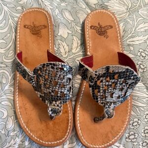 Freebird by Steven Tan Leather Sandal with Black/Gray Snake-Print Upper